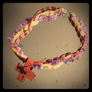 Exquisite Copper Cross Necklace with Stone